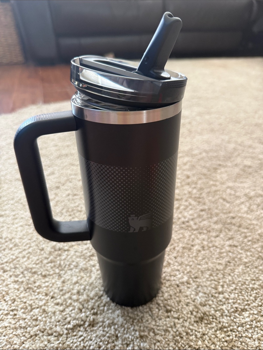 Black Insulated Travel Mug with Handle and Straw - 30 ounces